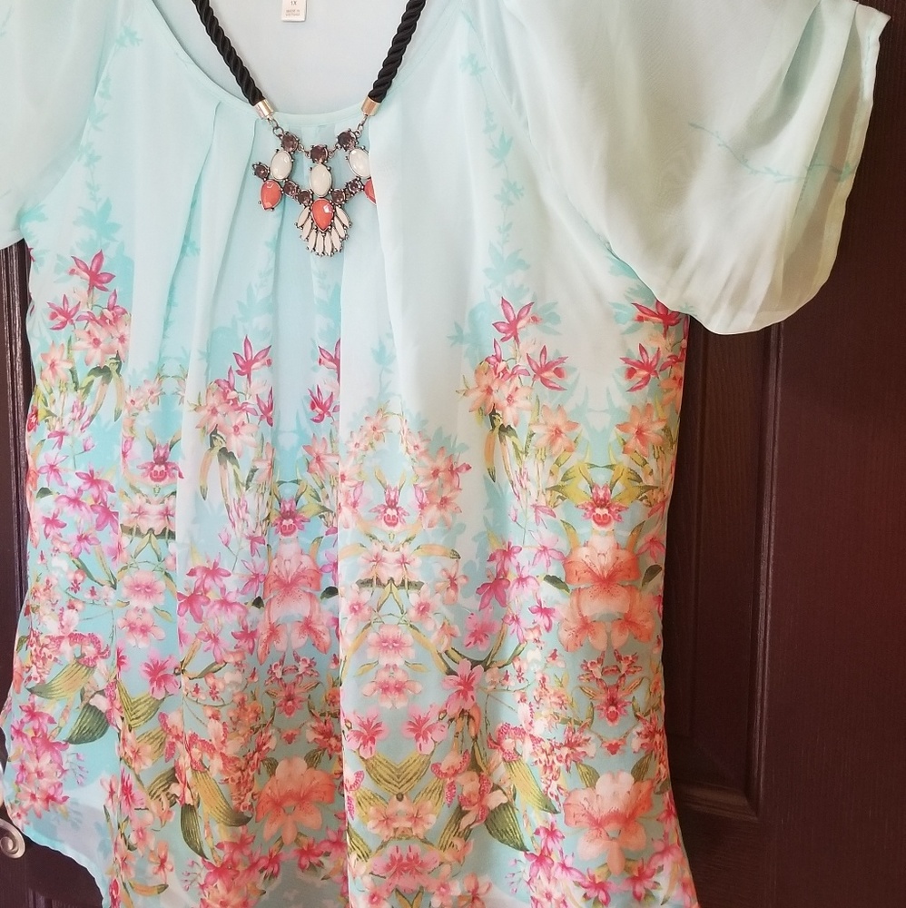 COPY - Dressbarn Brand, Floral Aquamarine Blouse